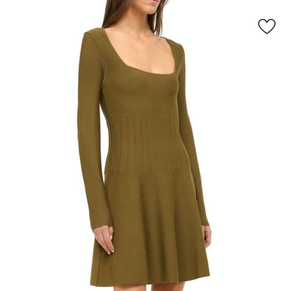 STAUD Deora Knit Fit & Flare Long-Sleeve Minidress Small